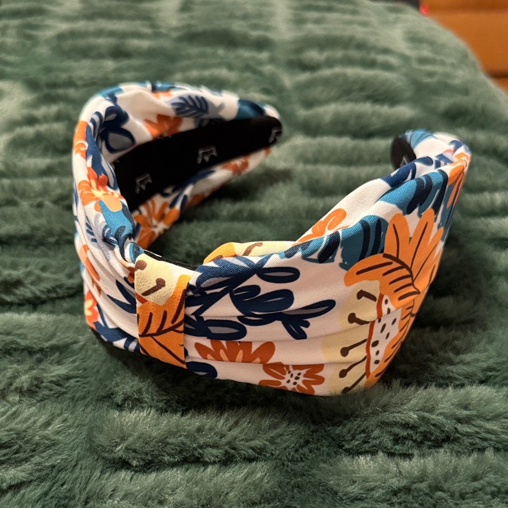 Floral Headband - Orange and Blue